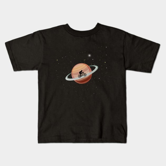 Bicycle Saturn Space Kids T-Shirt by Cooldruck